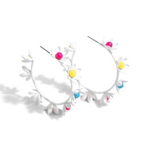 Charming White Daisy Hoop Earrings with Colorful Accents
